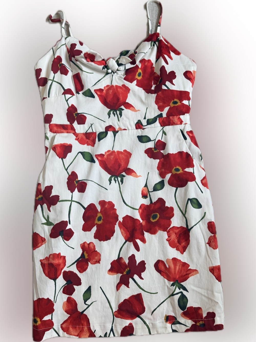 Gianni Bini White Dress with Poppy Flower Detail